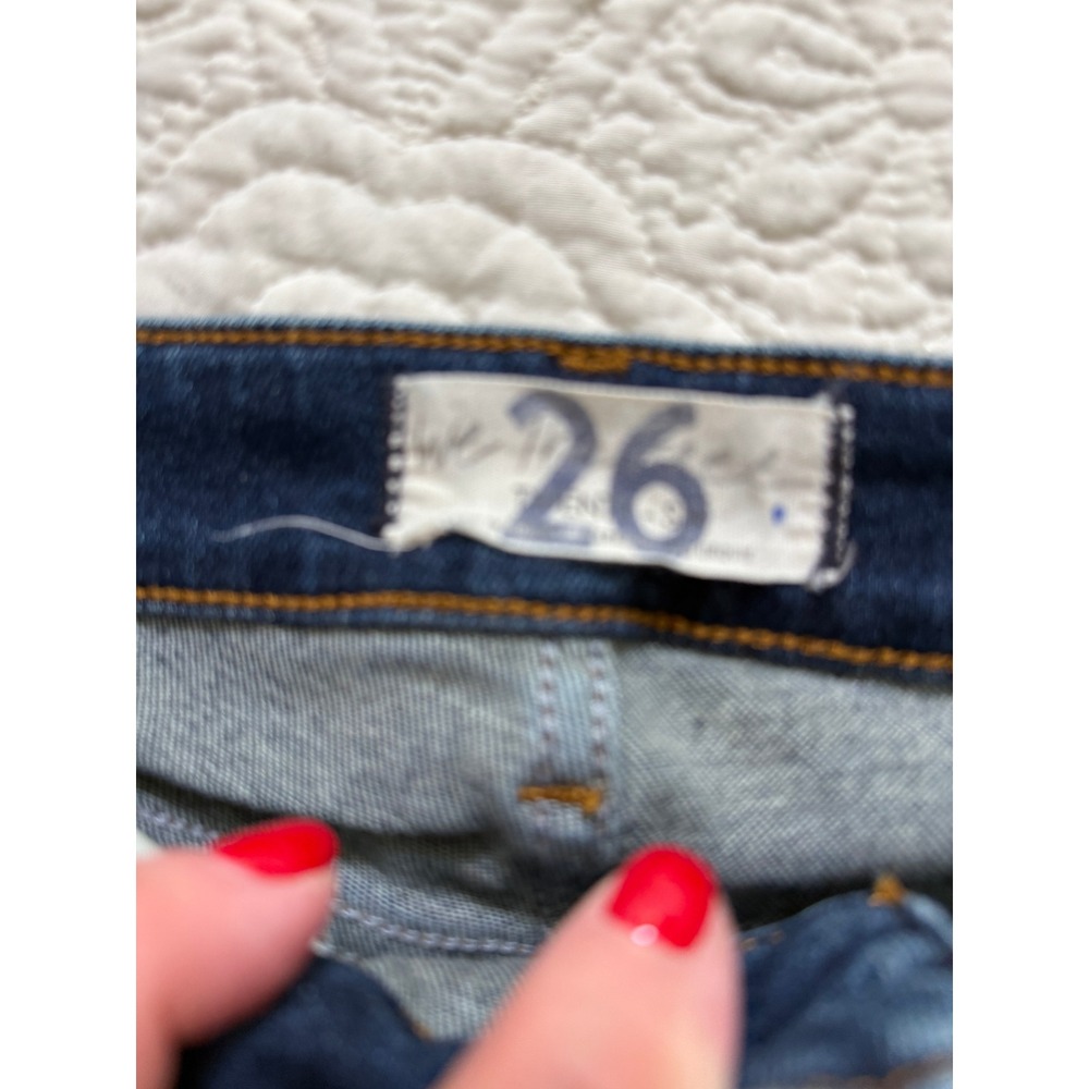Free People Skinny Jeans Womens 26 Dark Wash Blue High Rise Raw Frayed Hem Denim - Picture 5 of 12